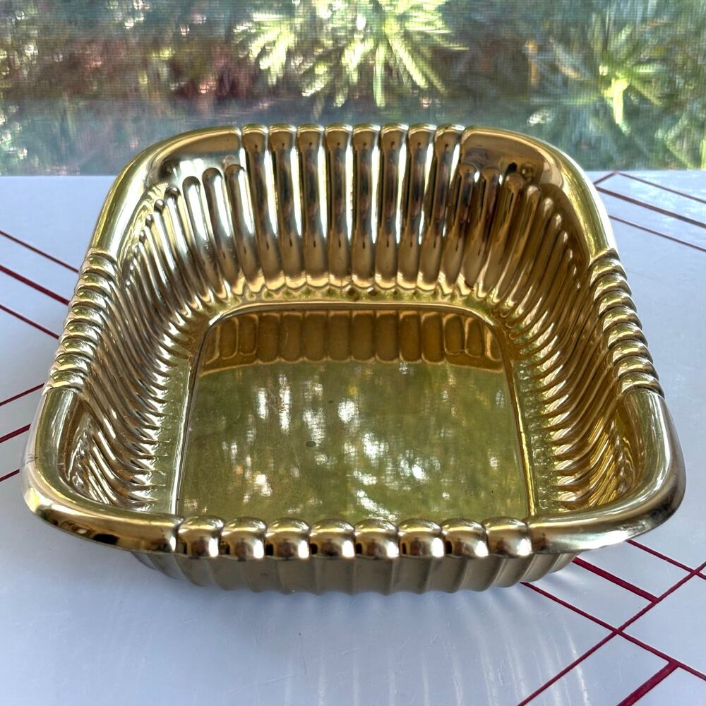 Vintage Brasscrafters Sheraton Brass Bowl Rectangular Ribbed Dish